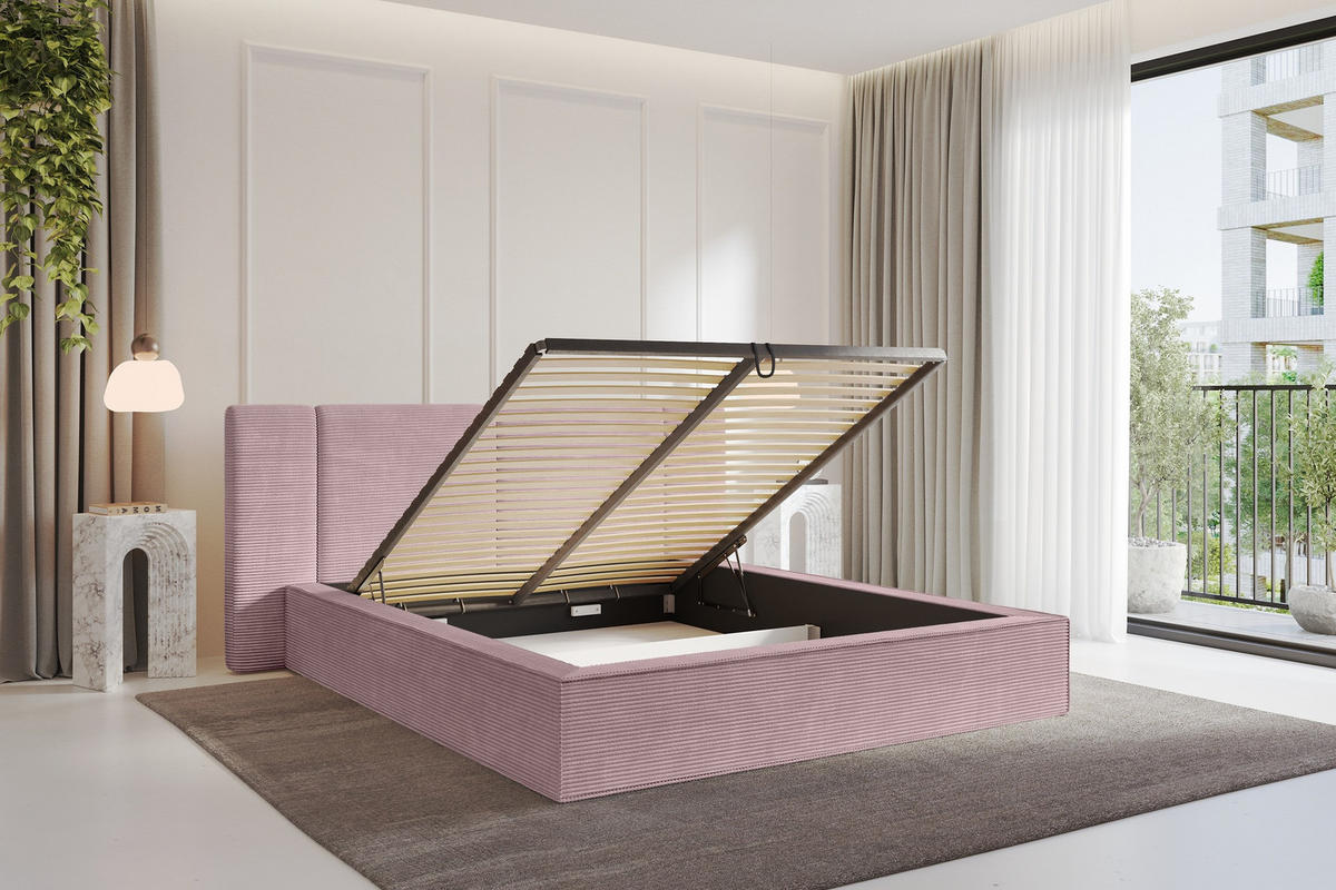 POLSTERBETT mit Bettkasten und Lattenrost, Boxbett ohne Matratze - RIVO 200x200 Rosa - Rosa, Holzwerkstoff/Textil (200/200cm) - ALTDECOR