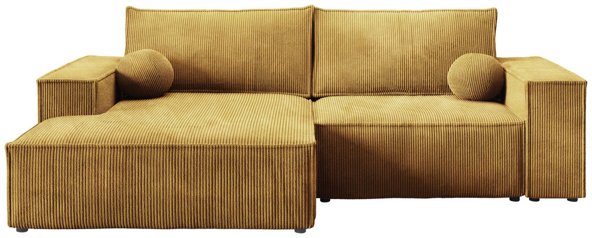 ECKSOFA Pablo Mini mit Schlaffunktion Gelb Cord - Gelb, Textil (255/148cm) - Bromarkt