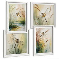 BILDER SET 4er Set - 50x50 cm & 40x60 cm Weißer Rahmen - Libellen im Gras, Wassermalerei - Weiß, Kunststoff (50/50cm) - TULUP