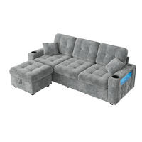 BIGSOFA aus Chenille mit USB-C, LED, Getränkehaltern und Stauraum - Dunkelgrau, Textil (194.5/83/133cm) - EVRYAE
