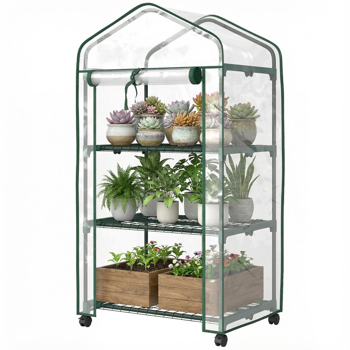 GEWÄCHSHAUS DE-12088 3 Etagen, hochdichte PVC-Bâche, 4 Rollen Transparent - Transparent, Kunststoff (49/130/69cm) - ComfortXL