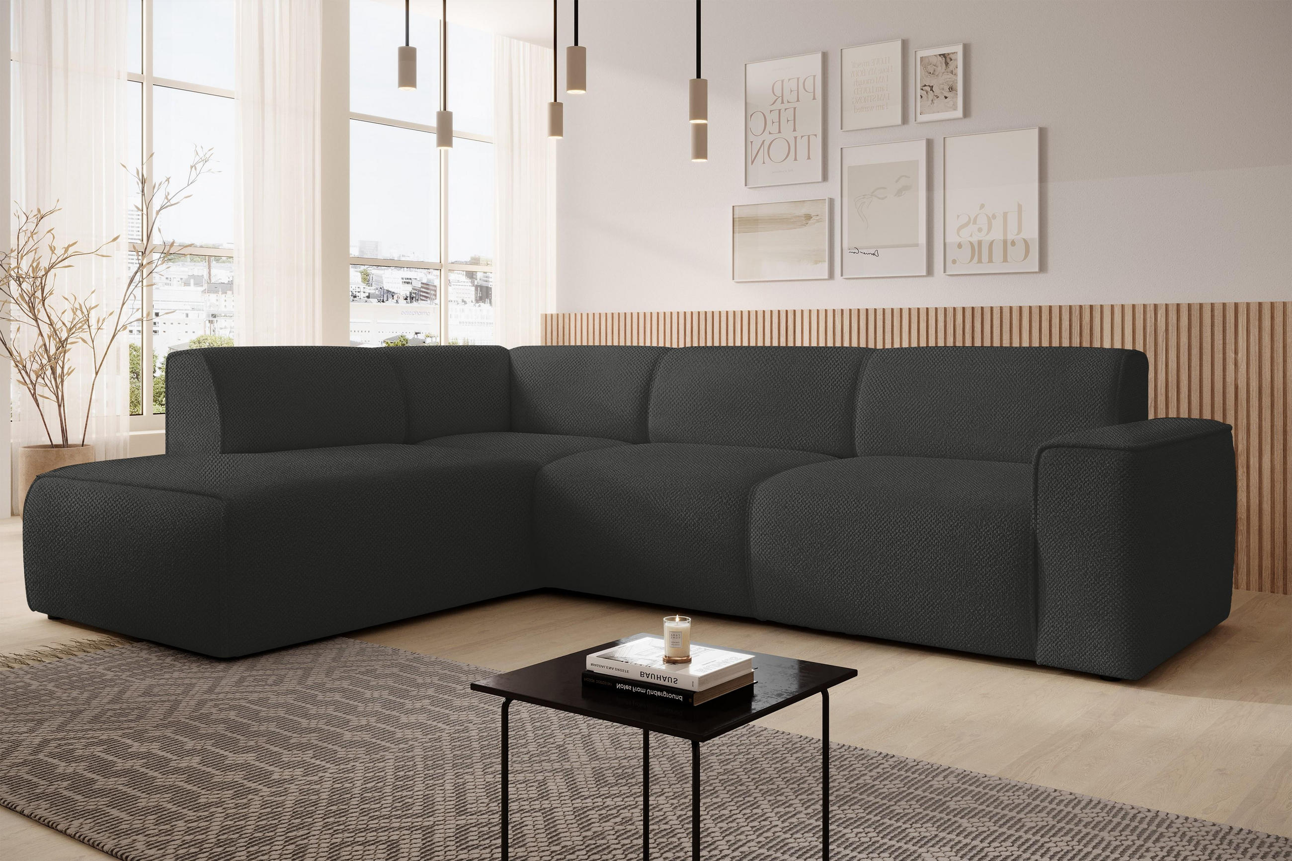 ECKSOFA L Form Didim Grau 292/220/78 cm – großes Sofa stilvoll & bequem L - Schwarz/Grau, Kunststoff/Textil (220/292cm) - AX Living
