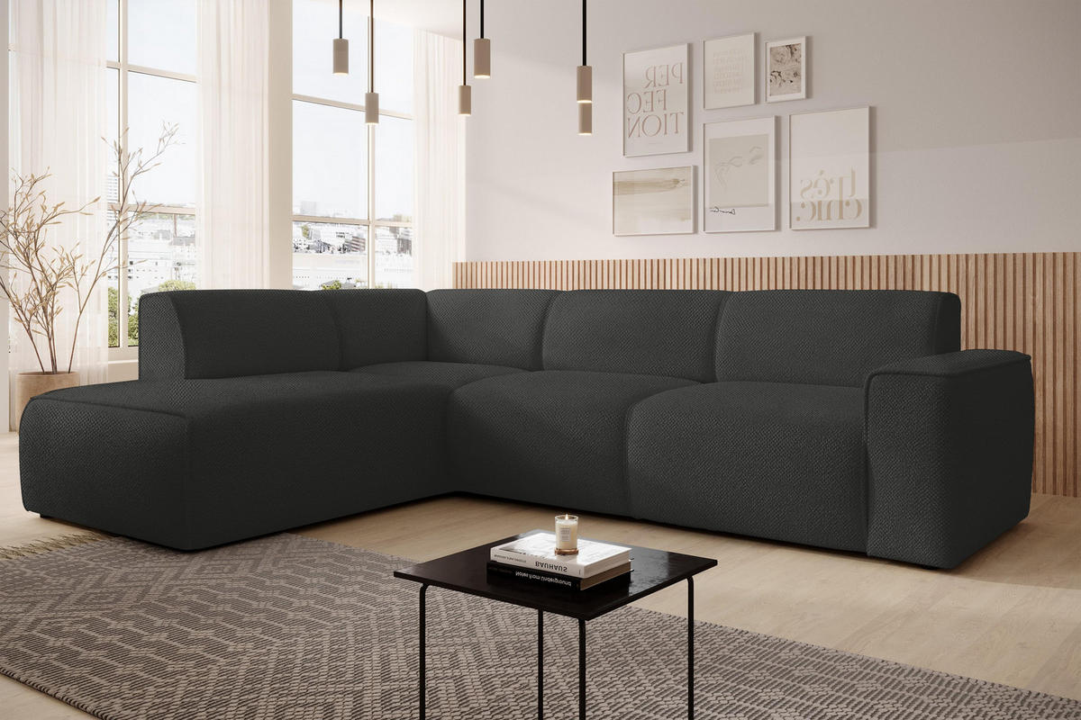 ECKSOFA L Form Didim Grau 292/220/78 cm – großes Sofa stilvoll & bequem L - Schwarz/Grau, Kunststoff/Textil (220/292cm) - AX Living