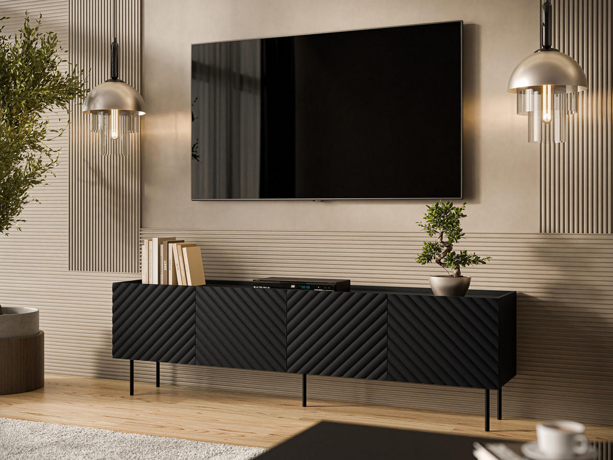 TV-LOWBOARD Lucca 200 4D - Schwarz, Holz/Holzwerkstoff (200/59/40cm) - MIRJAN24