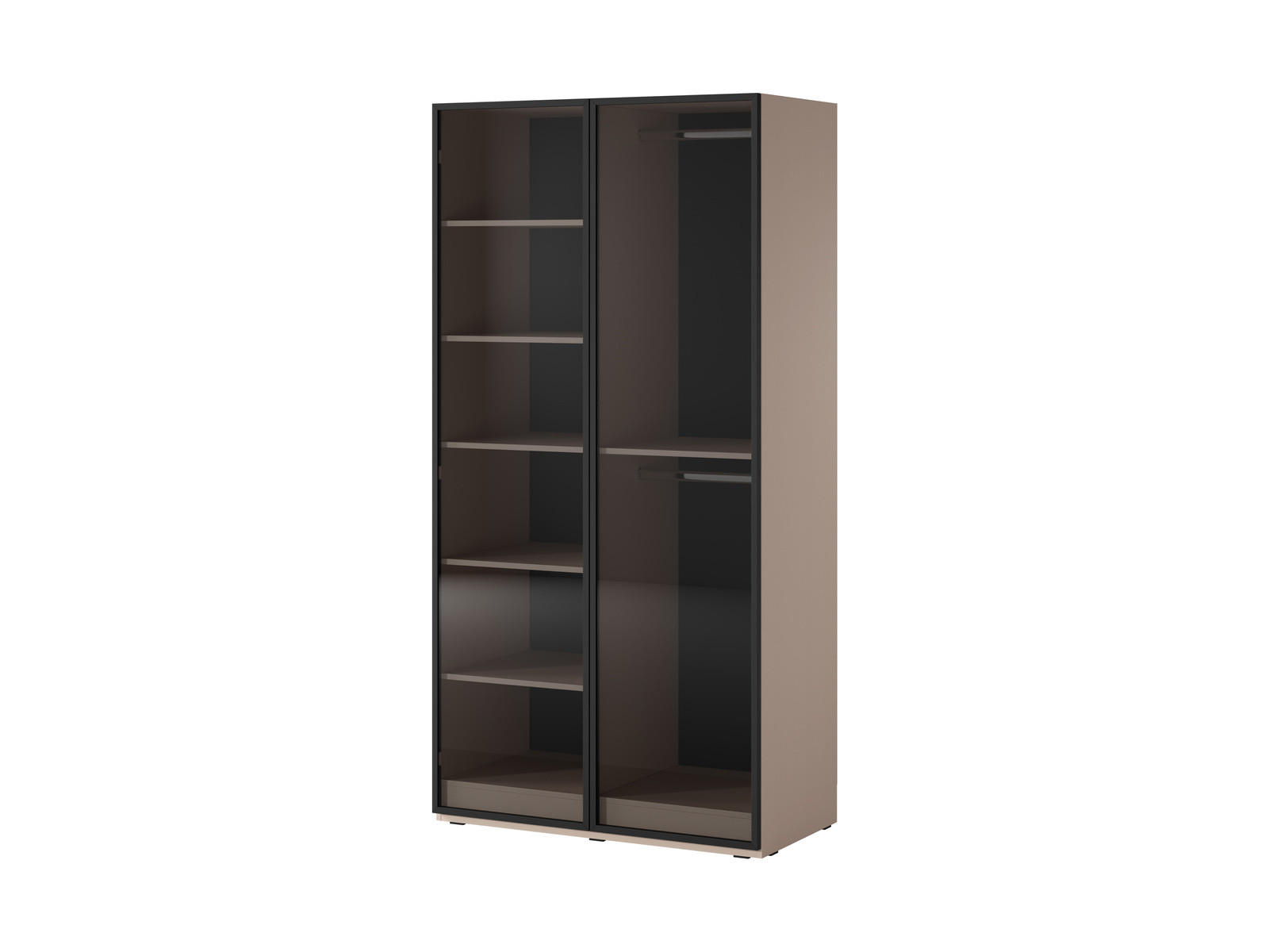KLEIDERSCHRANK ZEN (Modular, Beige Matt, Getöntes Glas Antisol, 2-türig) - Beige/Schwarz, Holz/Holzwerkstoff (101/200/51cm) - Ravio