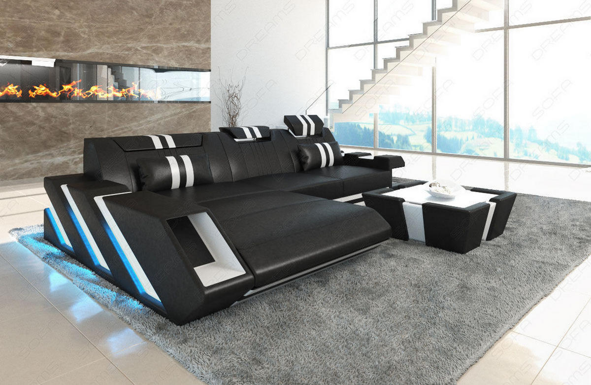 ECKSOFA Apollonia L - Schwarz, Leder (295/190cm) - Sofa Dreams