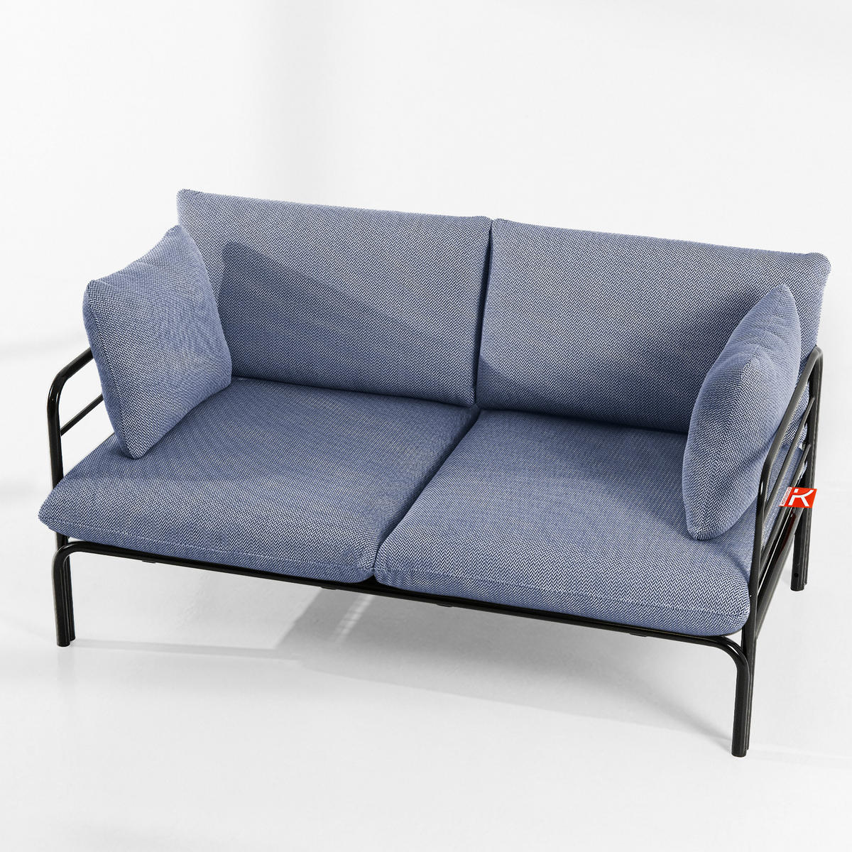 GARTENSOFA RAMBE 2-Personen mit Kissen, Anthrazit - Anthrazit/Dunkelblau, Textil/Metall (150/80/80cm) - KONSIMO®