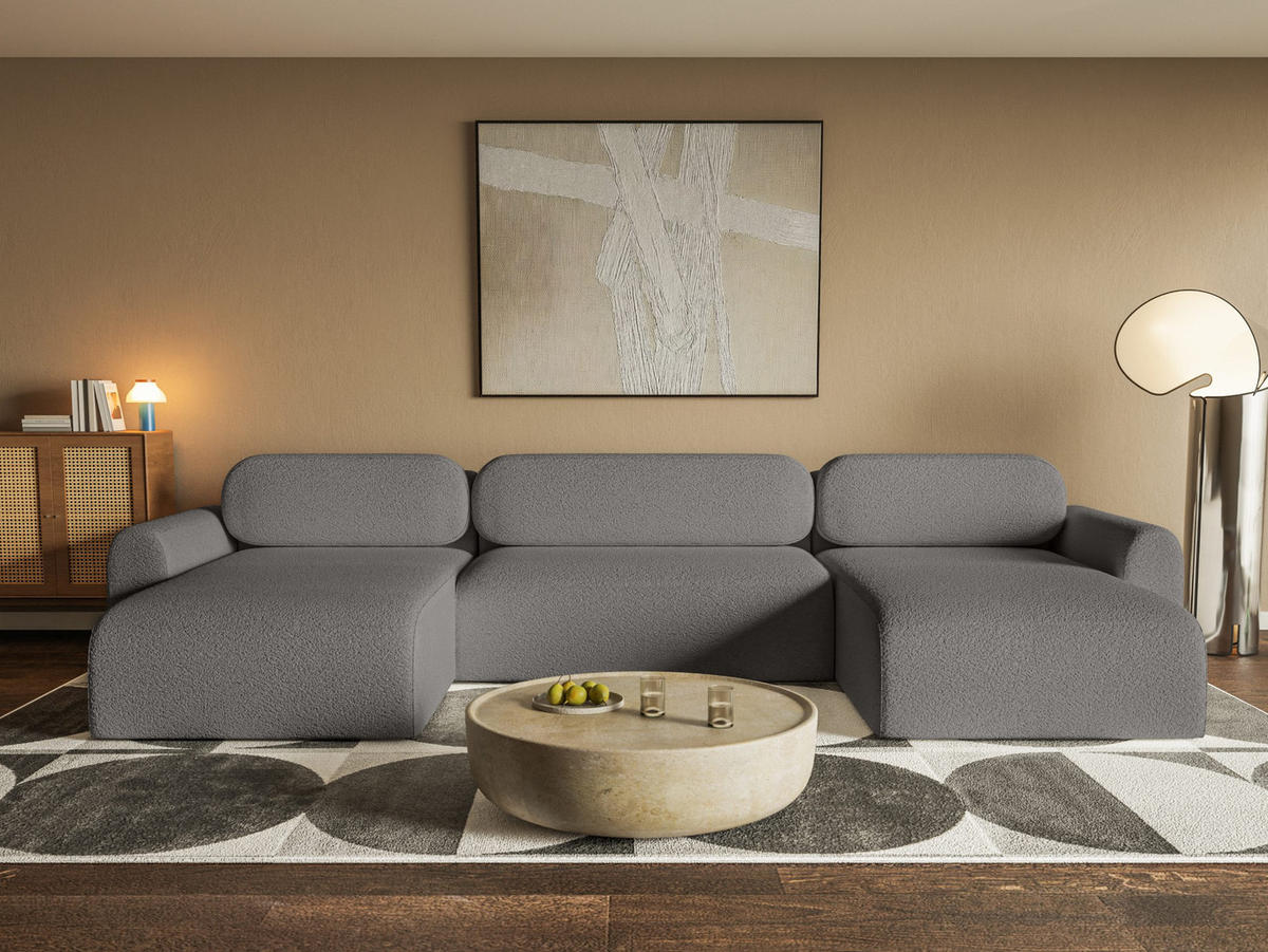 WOHNLANDSCHAFT Lome U mit Schlaffunktion, Graphit - Graphitfarben, Textil (386/70/185cm) - Fedve