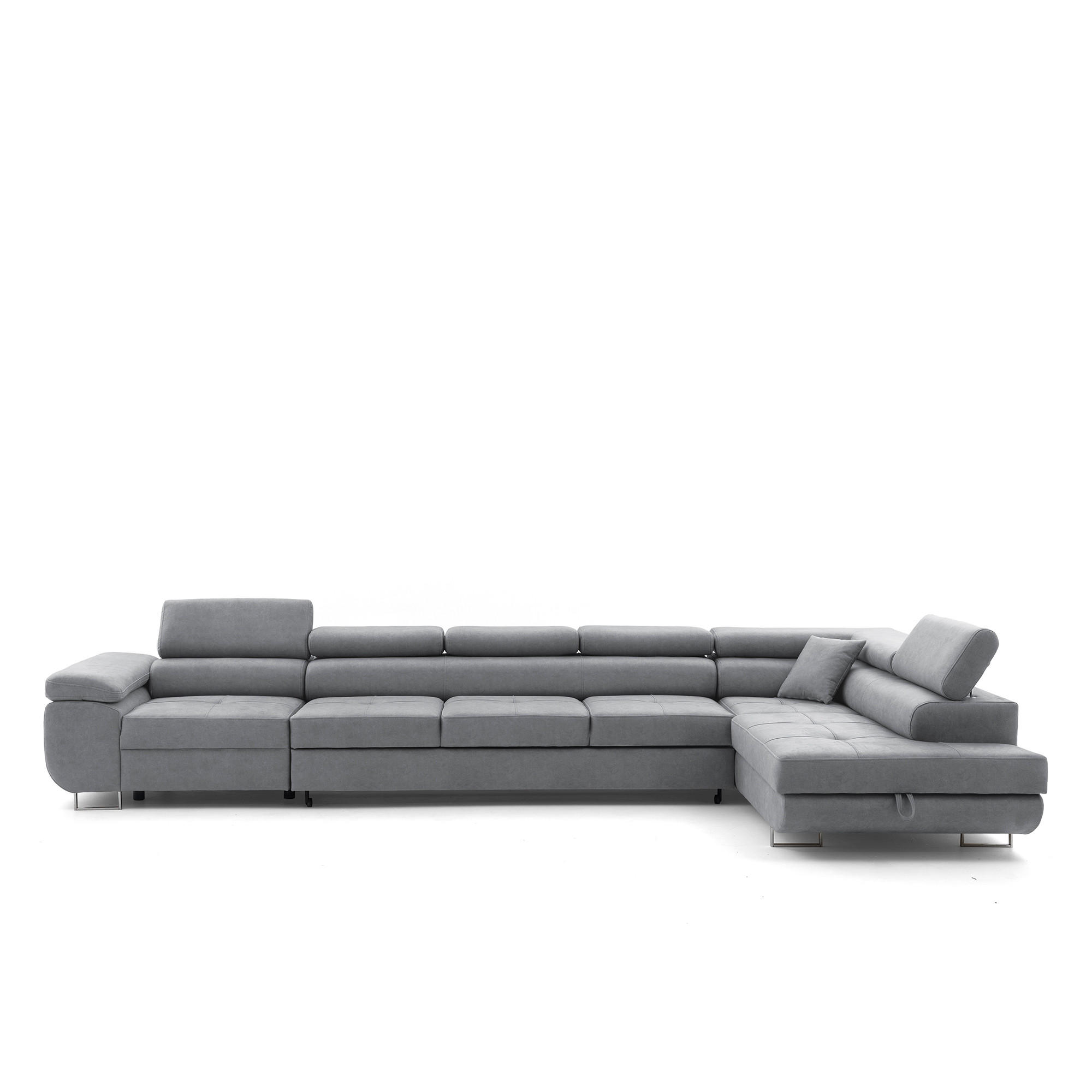 ECKSOFA WILD XXL Rechts mit Schlaffunktion 125x240 Velours Grau - Silberfarben/Grau, Holz/Textil (200/400cm) - Muffo