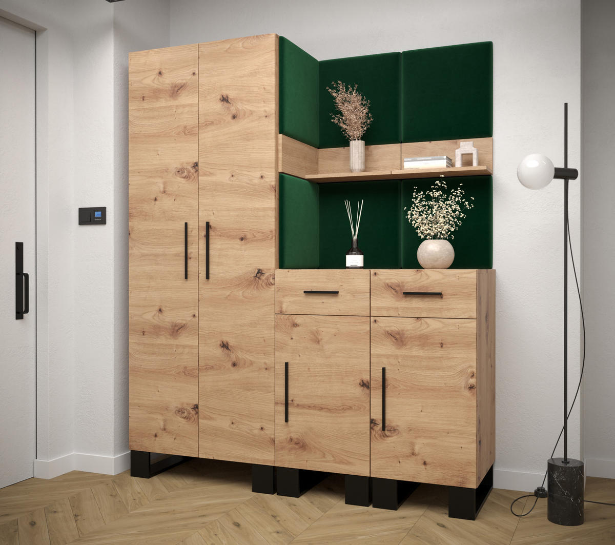 GARDEROBEN-SET 196/158/45,6 - Waldgrün/Schwarz, Holz/Kunststoff (158/196/45.6cm) - Abiks Möbel