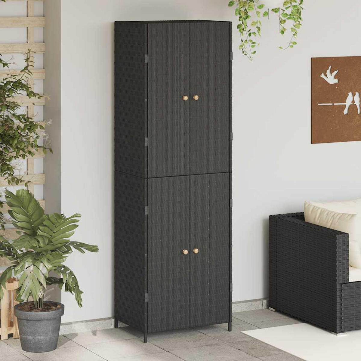 GARTENSCHRANK Schwarz 59/40/180 Cm Poly Rattan - Schwarz, Holzwerkstoff (40/180/59cm) - vidaXL