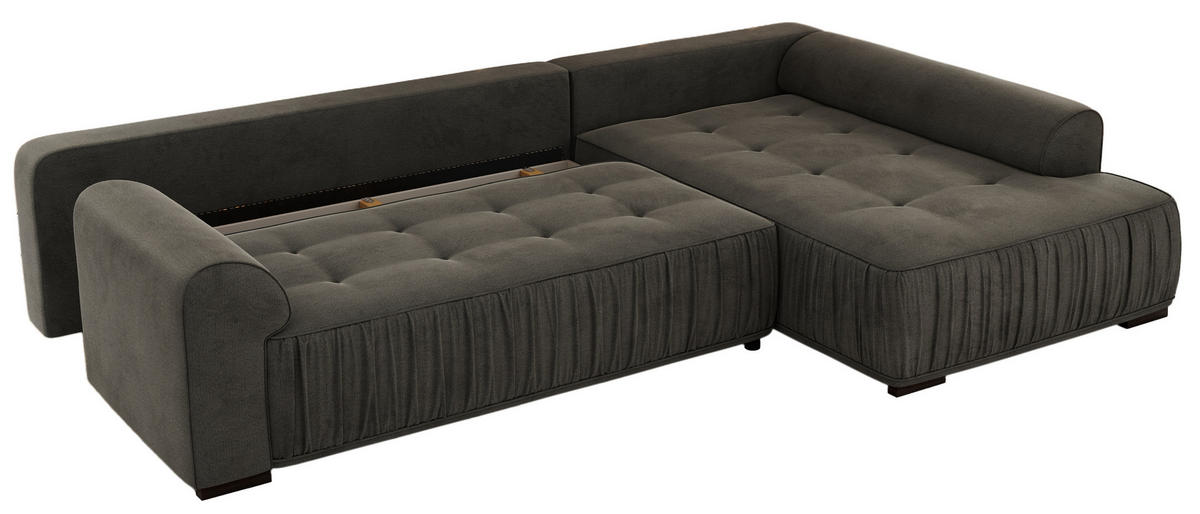 ECKSOFA ORTA Dunkelgrau Velvet - Rechts - Dunkelgrau/Schwarz, Textil (200/325cm) - MKS