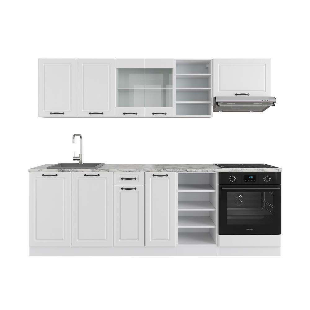 KÜCHENZEILE R-Line Weiß Landhaus/Weiß 240 cm ohne AP - Creme/Weiß, Holzwerkstoff (240/81.6/46cm) - Vicco