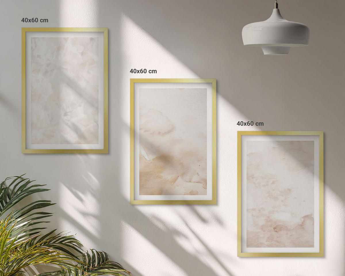 WANDBILDER 3er Set - 40x60 cm Goldrahmen - Modische Pastelltexturen - Goldfarben, Kunststoff (40/60cm) - ArtPrintCave