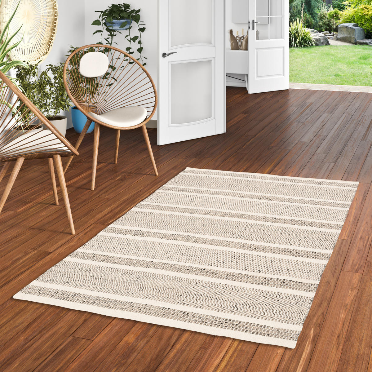 NATUR TEPPICH WOLLE RANA STREIFEN - Creme/Grau, Textil (140/200cm) - Pergamon