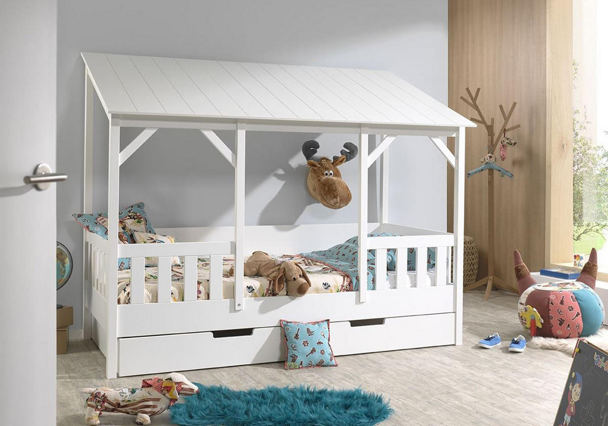 HAUSBETT Katee 214x174x105 aus MDF+Massivholz in Weiß - Weiß, Holzwerkstoff (90/200cm) - 58aufmkessel