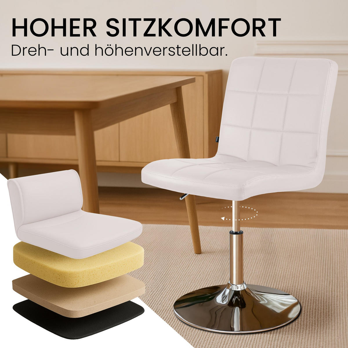 DREHSTUHL Lederlook Weiß - Chromfarben/Weiß, Textil/Metall (44/81/55cm) - CLP