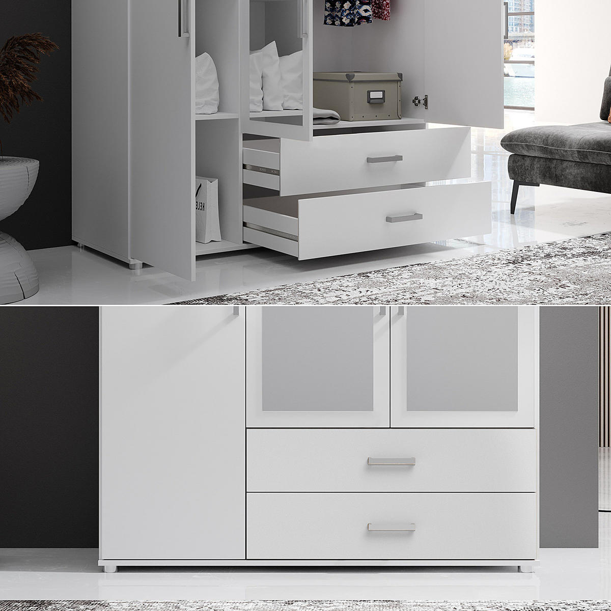 DREHTÜRENSCHRANK - Spanplatte - Silberfarben/Weiß, Holzwerkstoff/Kunststoff (125/190/51cm) - home24