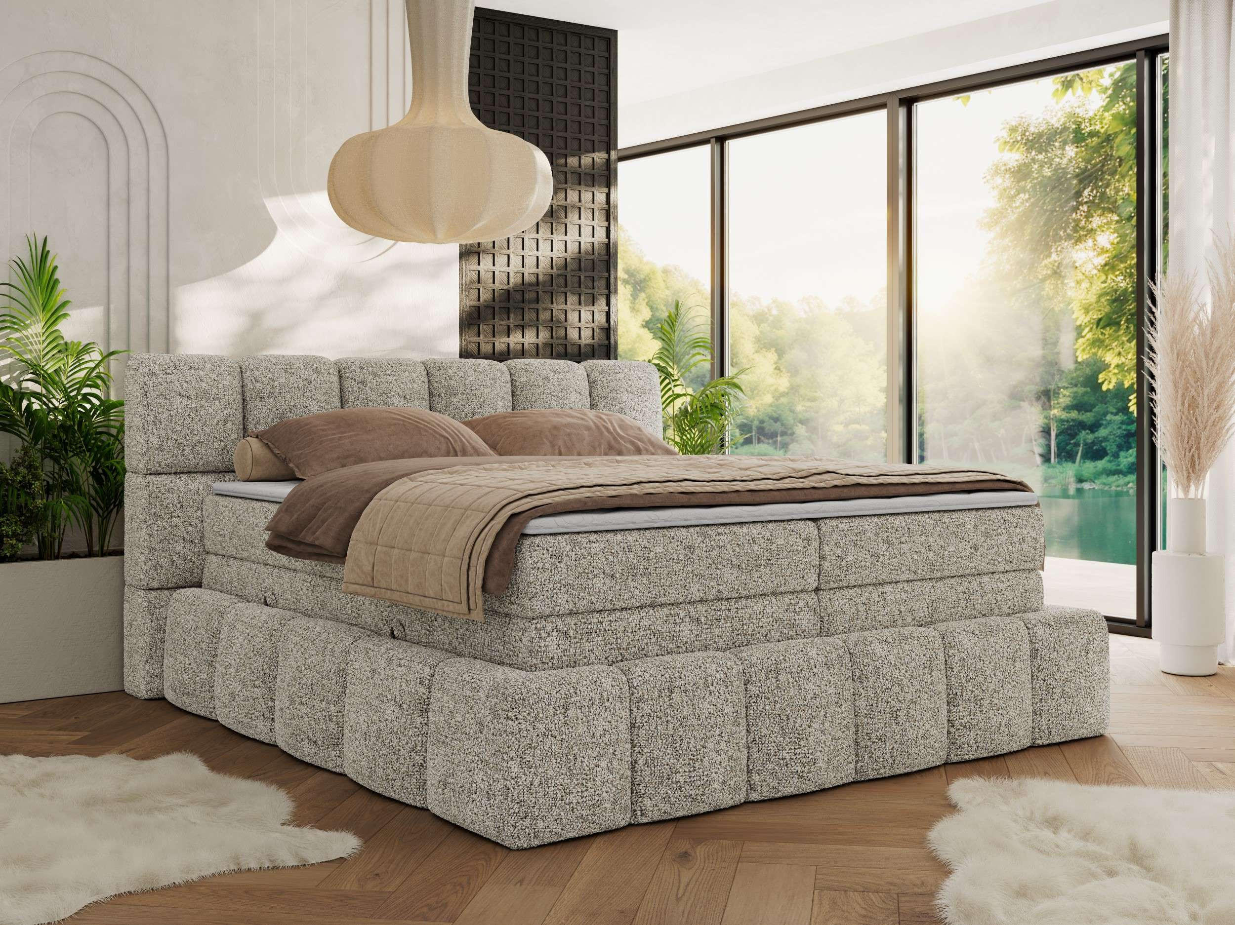 BOXSPRINGBETT NIRA KING 120/200 Beige Strukture - H4 - Beige, Holz/Textil (120/200cm) - MKS