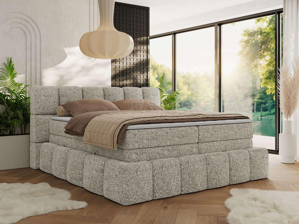 BOXSPRINGBETT NIRA KING 120/200 Beige Strukture - H3 - Beige, Holz/Textil (120/200cm) - MKS