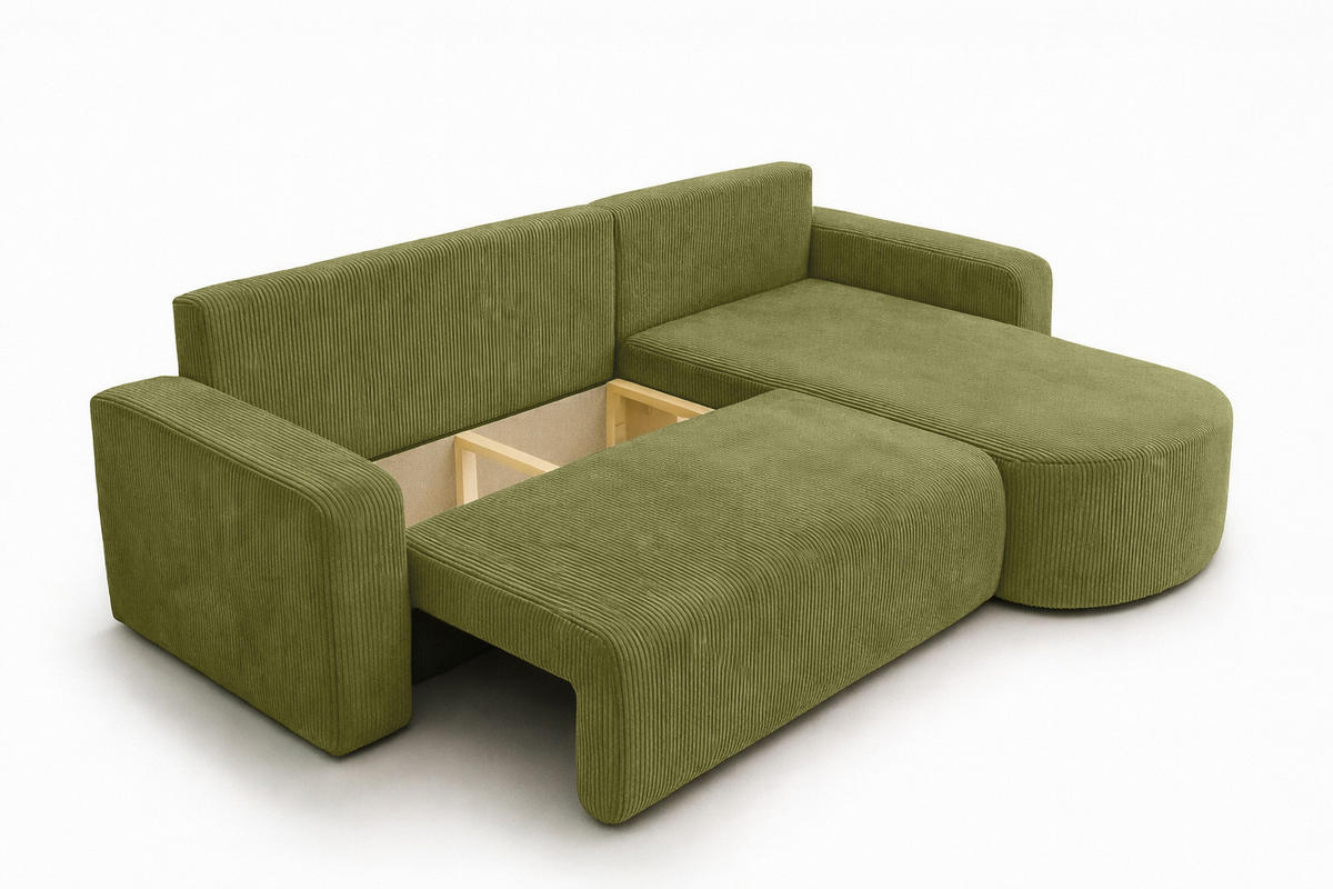 ECKSOFA Mit Schlaffunktion, Cordstoff Poso, Olive, Rechts, ROUND ONE XL - Olivgrün, Holz (271/175cm) - Kaiser Möbel