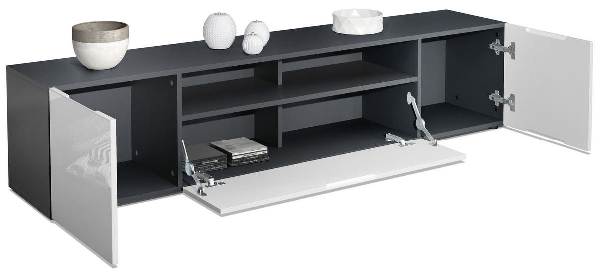 LOWBOARD Mogan Fronten in Eiche Nordic - Silbereichenfarben, Holzwerkstoff (181/39/35cm) - Vladon