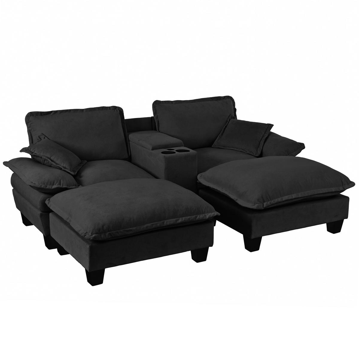 ECKSOFA 224/151/90 cm schwarz aus Chenille mit USB und Stauraum - Schwarz, Textil (151/224cm) - OKWISH