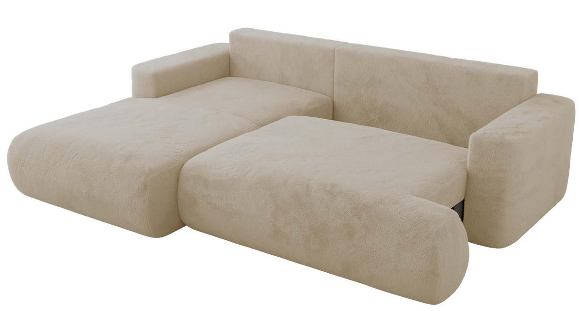 ECKSOFA OVO L Creme Plüsch - Links Seite - Creme/Schwarz, Kunststoff/Textil (271/195cm) - MKS