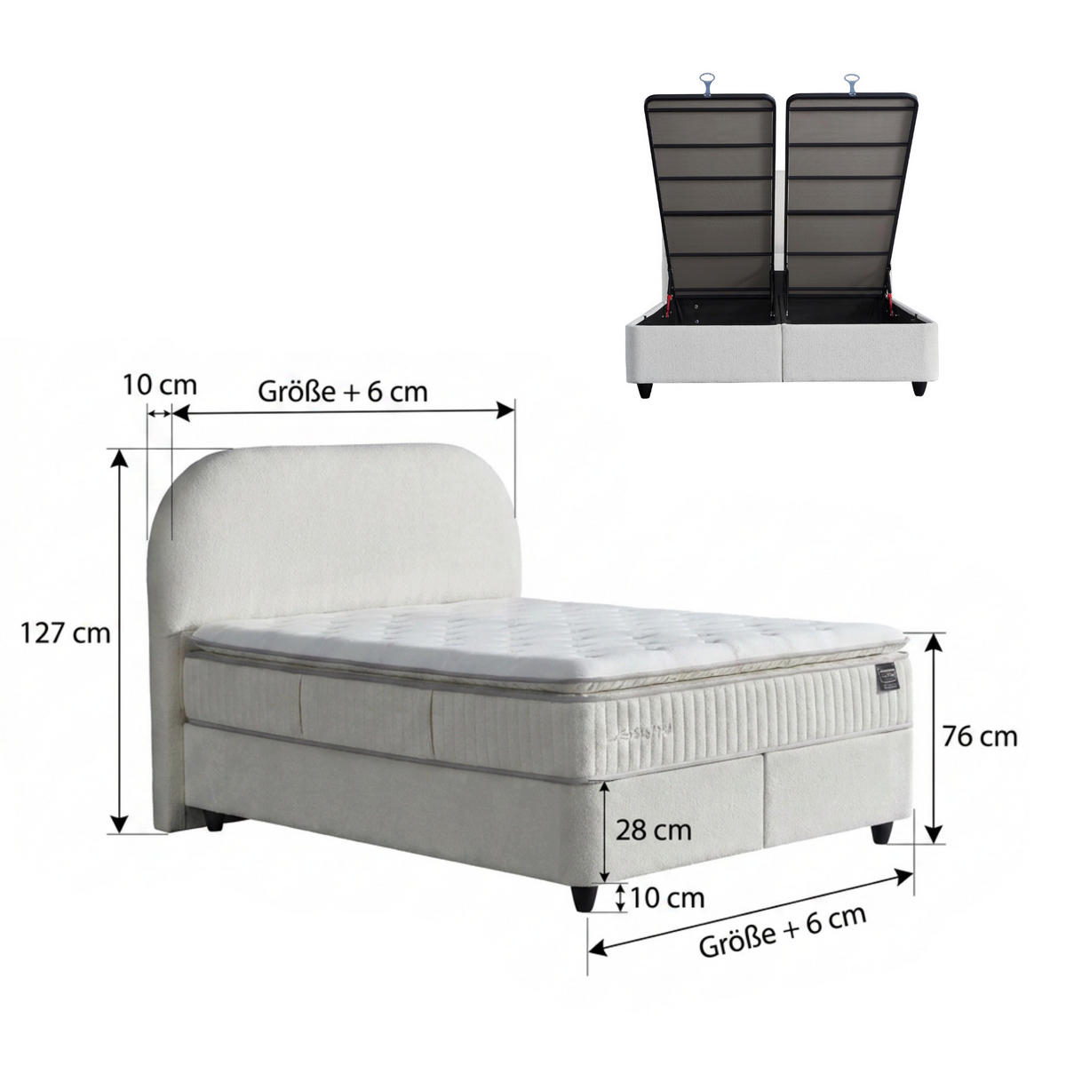 BOXBETT BOHEM Bett mit Matratze 180x200 - Beige, Holz (180/200cm)