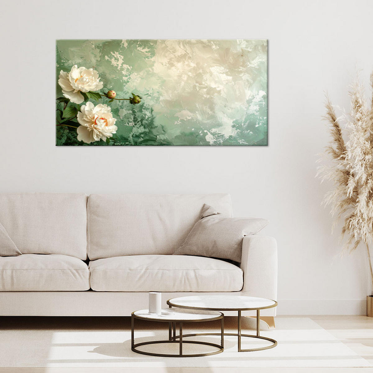 LEINWANDBILD Blumen 120x60cm - Grün, Textil (120/60cm) - Feeby