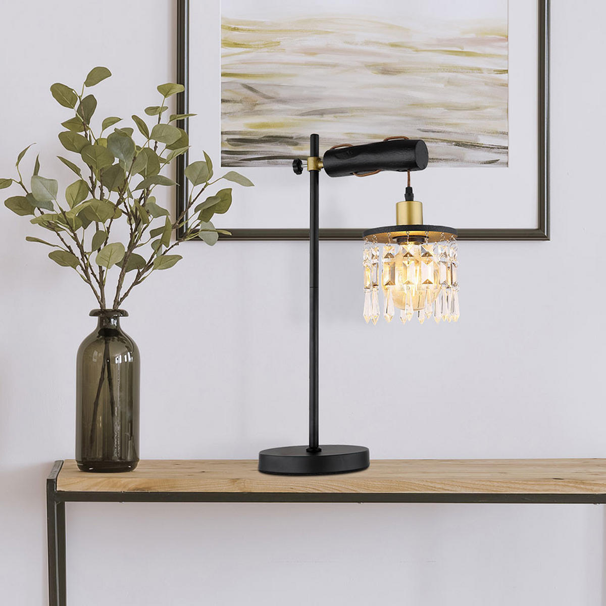 LED TISCHLEUCHTE Metall Schwarz Kristalloptik - Schwarz, Holz (34/18/55cm) - Globo Lighting