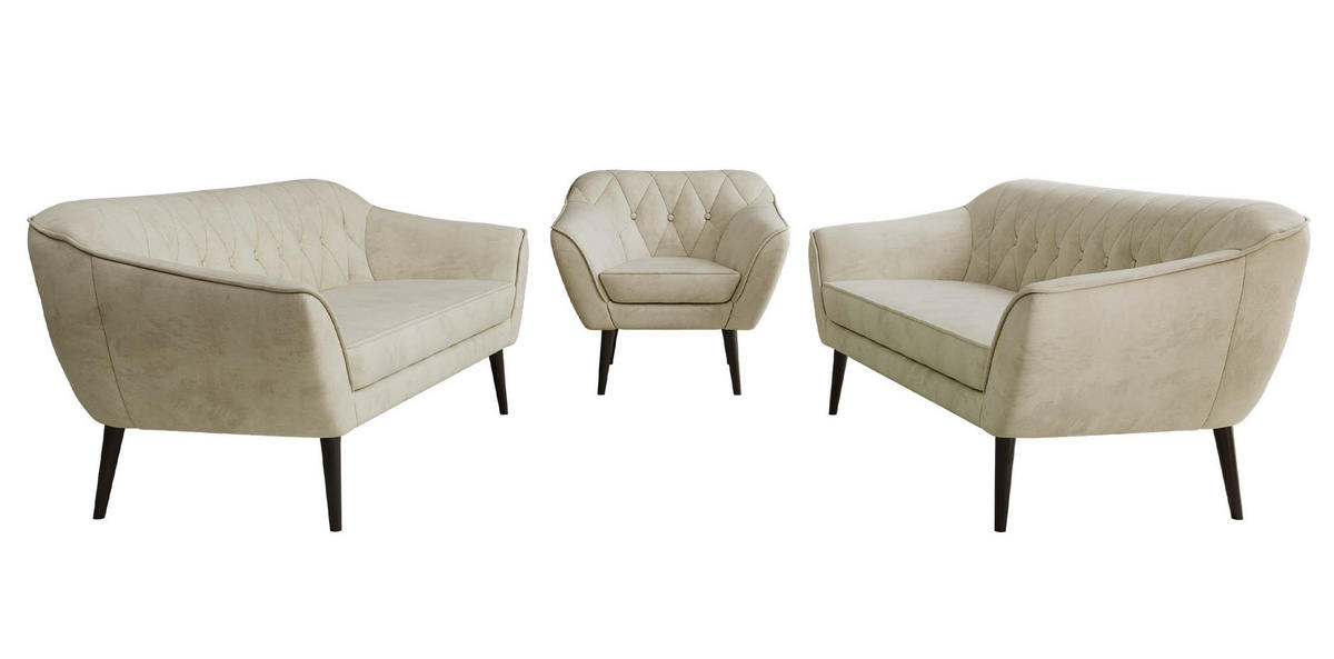 SEDACÍ SOUPRAVA 3+3+1 PIRS - Béžová Samet - Černé nohy - černá/béžová, kompozitní dřevo/textil (180/75/74cm) - MKS
