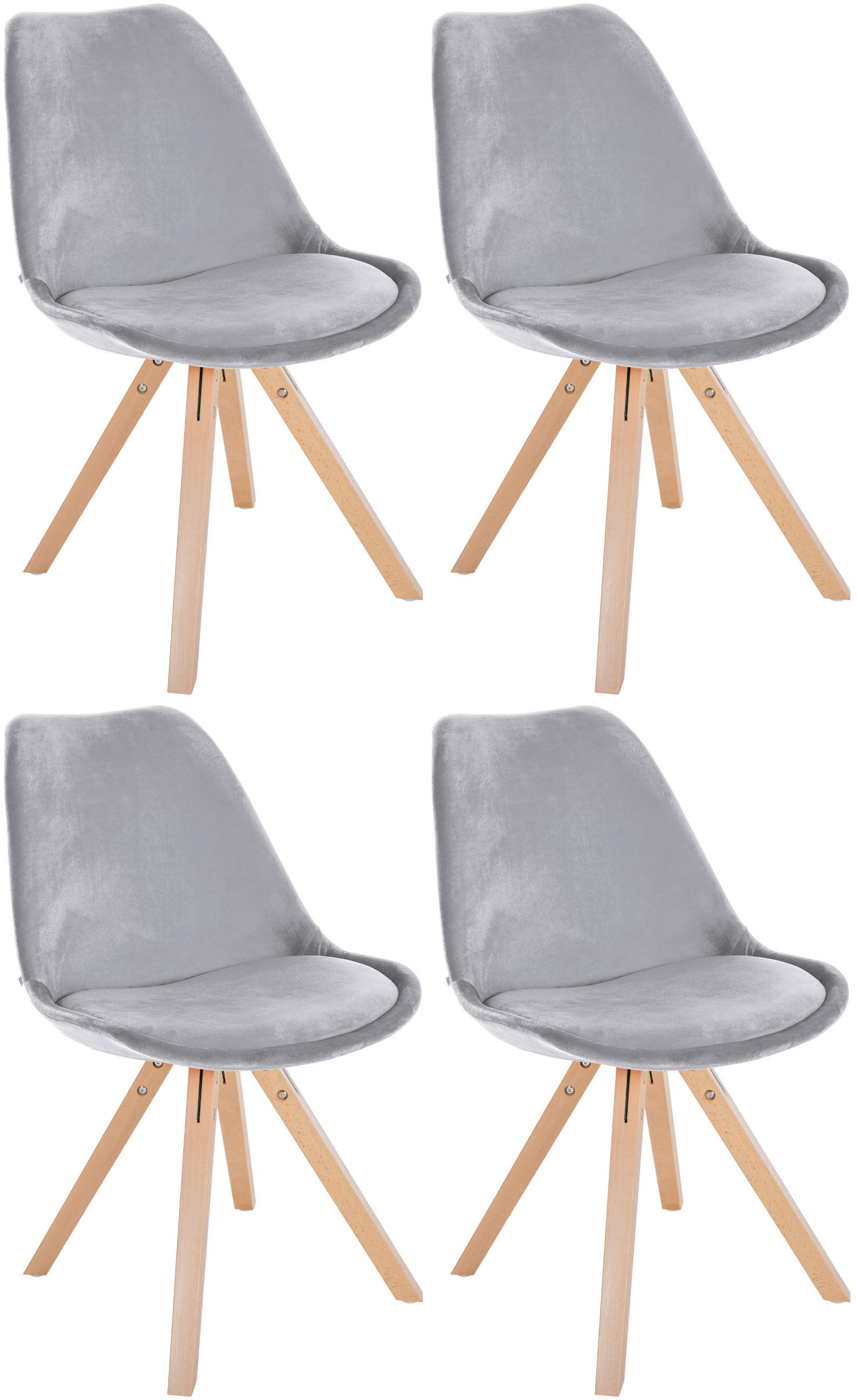 STUHL 4er Set Samt hellgrau - Hellgrau/Naturfarben, Holz/Textil (48/81/54cm) - CLP