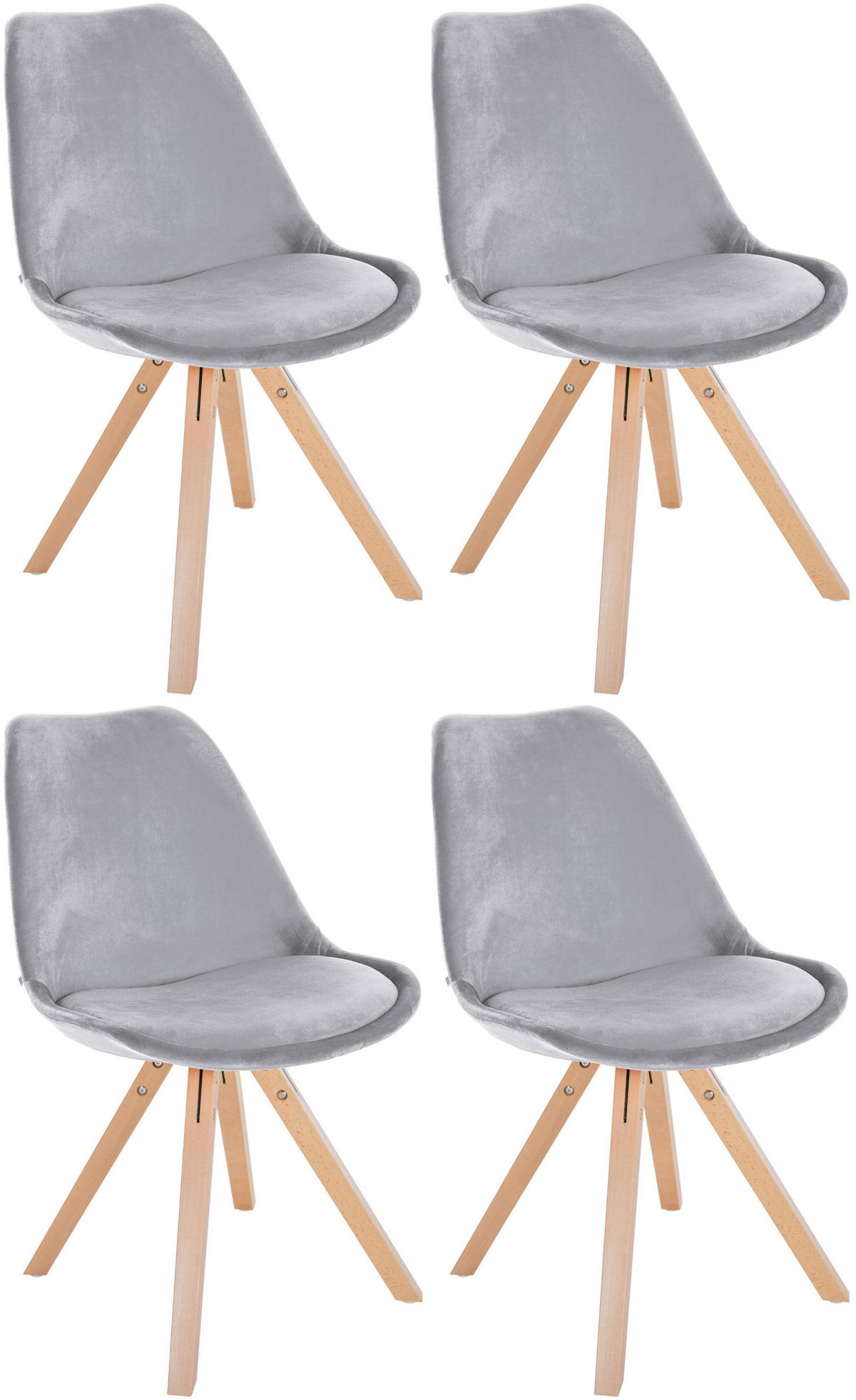 STUHL 4er Set Samt hellgrau - Hellgrau/Naturfarben, Holz/Textil (48/81/54cm) - CLP