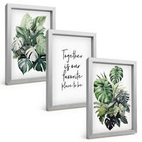 BILDER SET 3er Set - 20x30 cm Silberner Rahmen - Grüne Blätter tropischer Pflanzen - Silberfarben, Kunststoff (20/30cm) - TULUP