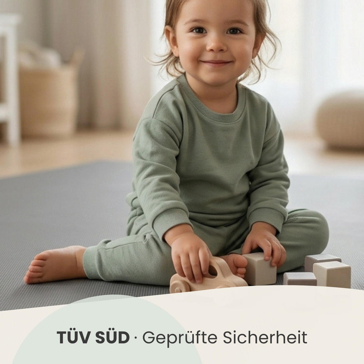 SPIELMATTE mit Rand - 90/90/1 cm Puzzlematte Grau - Grau, Kunststoff (30/30cm) - Littletom