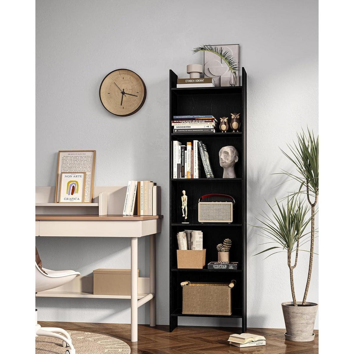 BÜCHERREGAL Standregal 6 Fächer Schwarz 24 x 48 x 170 cm - Schwarz, Holzwerkstoff (48/170/24cm)