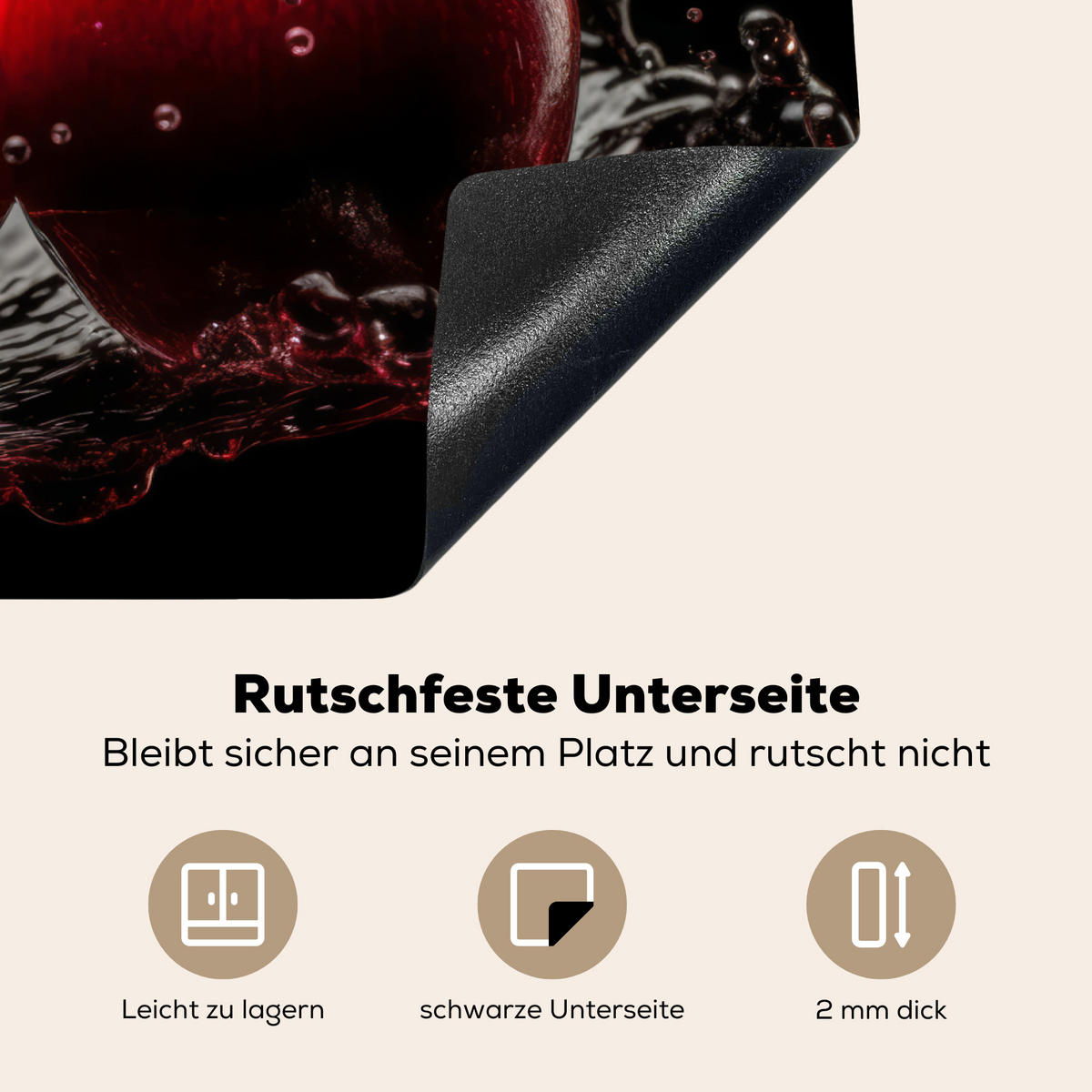 HERDABDECKPLATTE Kirsche - Rot - Frucht - Wasser - Schwarz 71x52 cm - Kirschrot, Kunststoff (71/52/0.2cm) - MuchoWow