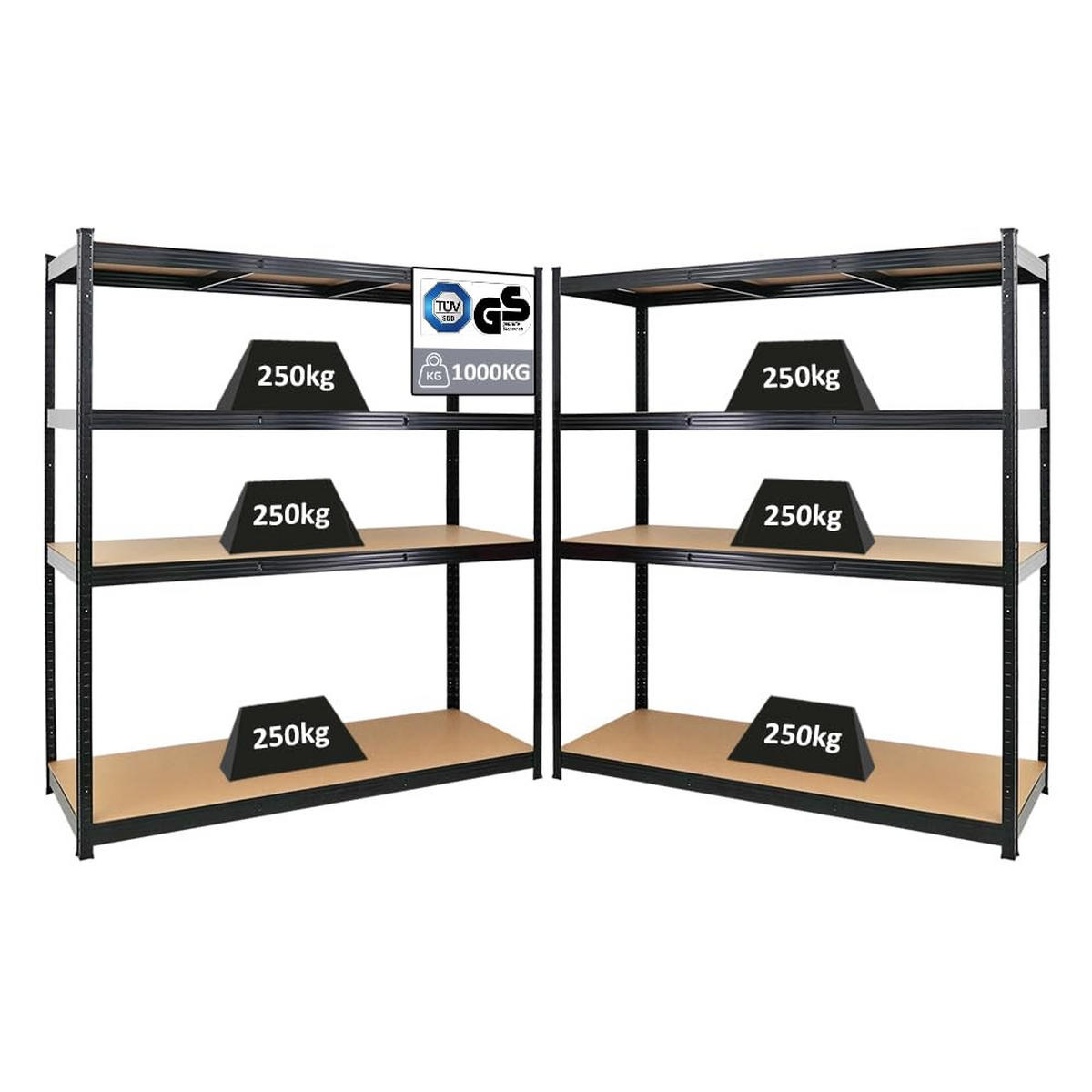 SCHWERLASTREGAL Taurus XL 2er-Set 180x160x60 cm Fachlast 250 kg Schwarz - Schwarz, Metall (320/180/60cm) - PROREGAL