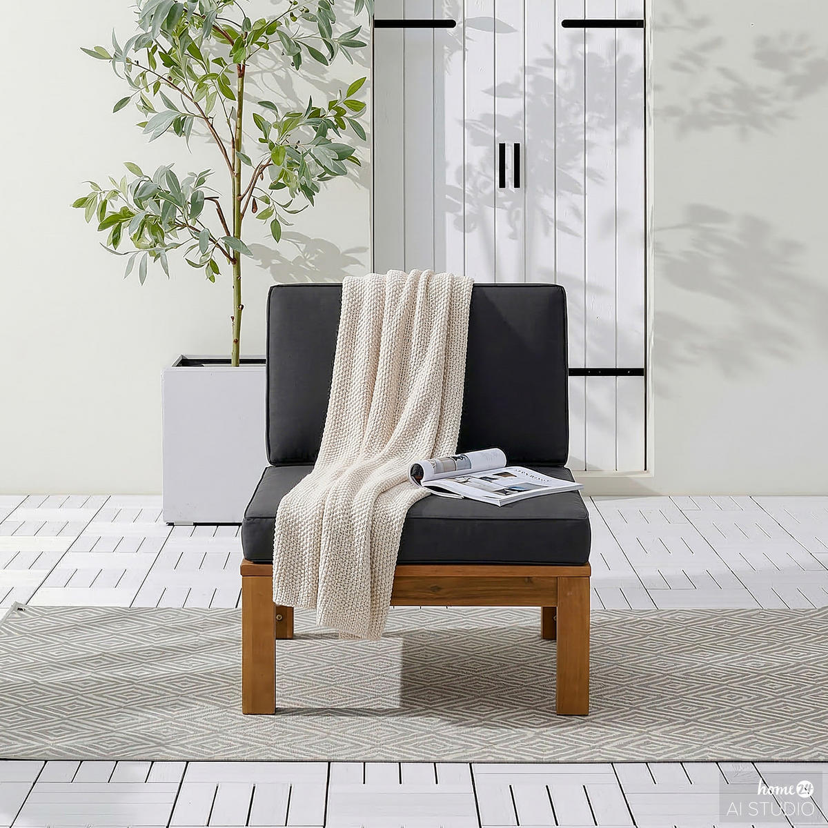 LOUNGESESSEL - Webstoff / Akazie massiv - Anthrazit, Holz/Textil (60/73/71cm) - home24