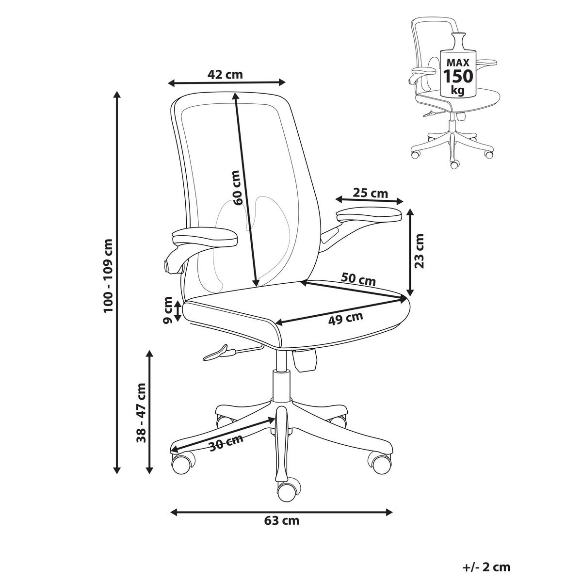 BÜROSTUHL Stoff Grau Overlord - Grau, Textil (49/100/63cm) - Beliani
