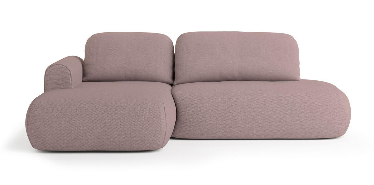 ECKSOFA NUVIRA L-S Rosa Geflochtener Stoff mit Schlaffunktion - Rosa, Holz (274/165cm) - MASSENO