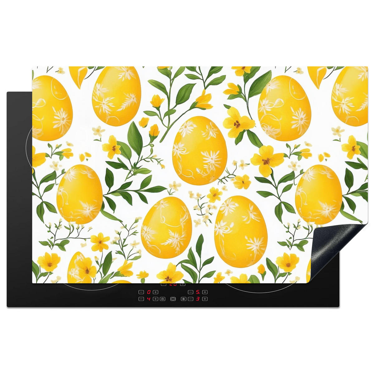 HERDABDECKPLATTE Blumen - Ostereier - Gelb Ceranfeldabdeckung 80x52 cm - Gelb, Kunststoff (80/52/0.2cm) - MuchoWow