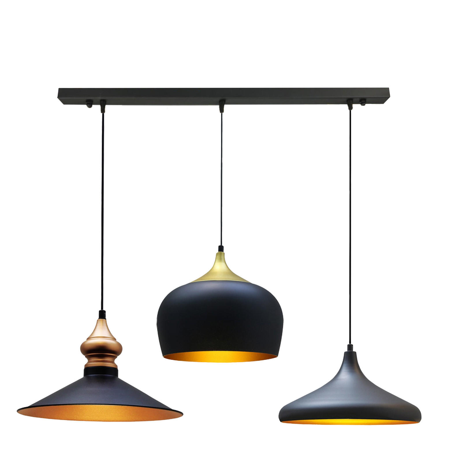 PENDELLEUCHTE Flammige Vintage Lampe x3 - Schwarz, Metall (120/120/140cm) - Bamyum