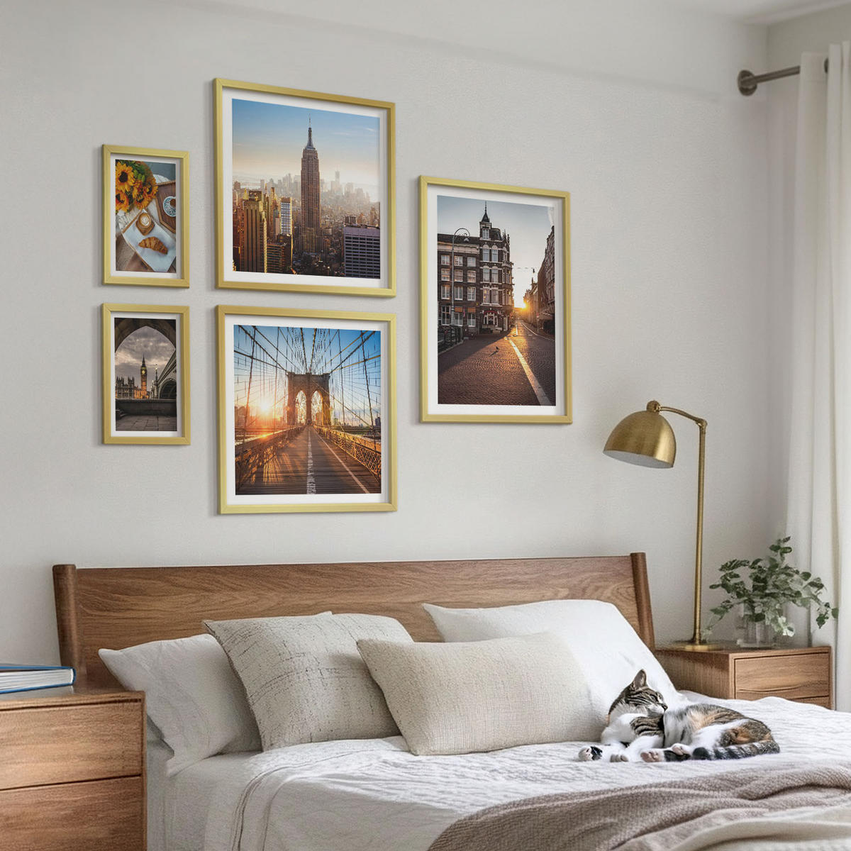 BILDER SET 5er Set - 50x50 cm & 20x30 cm & 40x60 cm Goldrahmen - Venezianische Straßen Wasserarchitektur - Goldfarben, Kunststoff (40/60cm) - TULUP