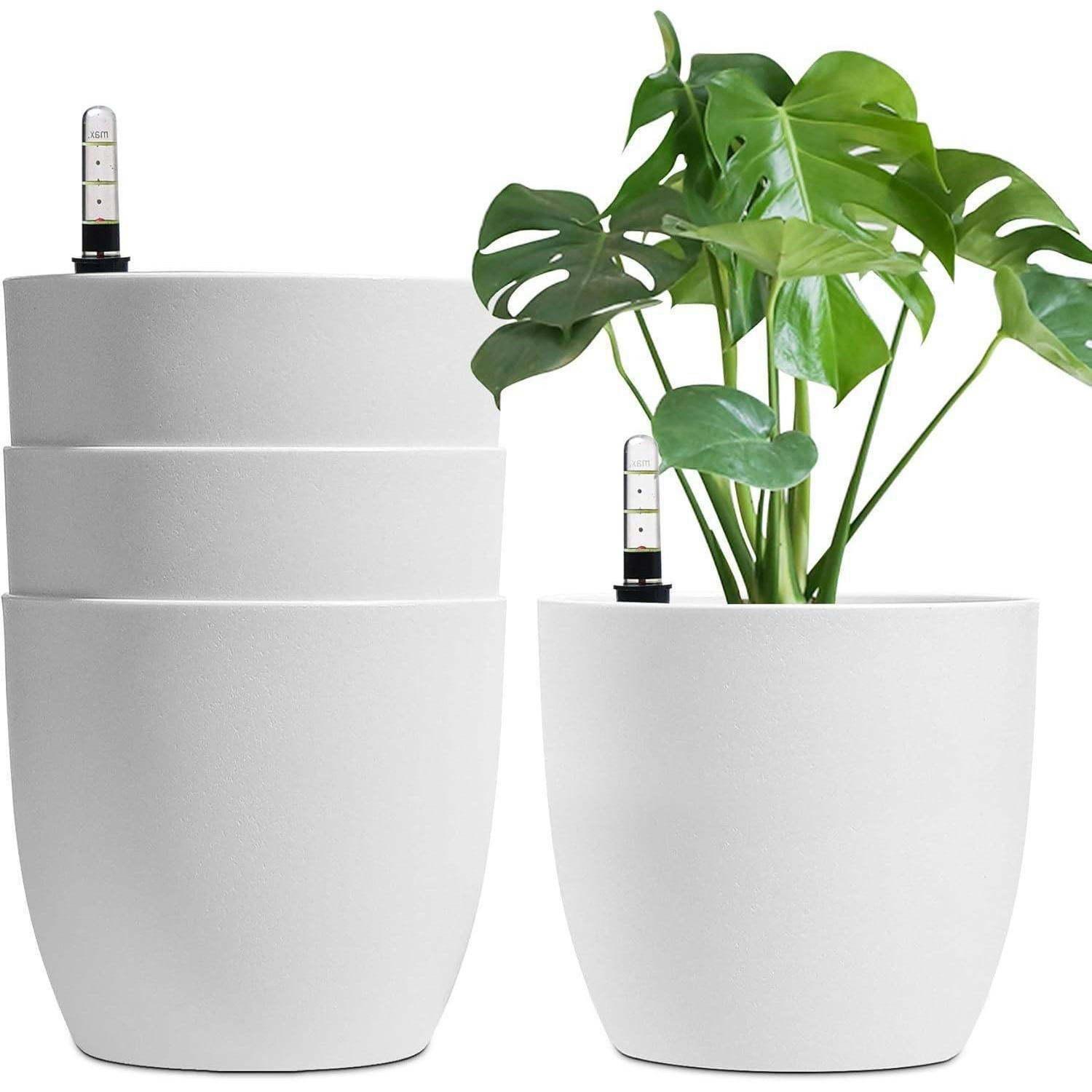BLUMENTOPF 22 cm 4er-Set mit Wasseranzeiger Weiß - Weiß, Kunststoff (22/21/22cm)