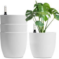 BLUMENTOPF 22 cm 4er-Set mit Wasseranzeiger Weiß - Weiß, Kunststoff (22/21/22cm)