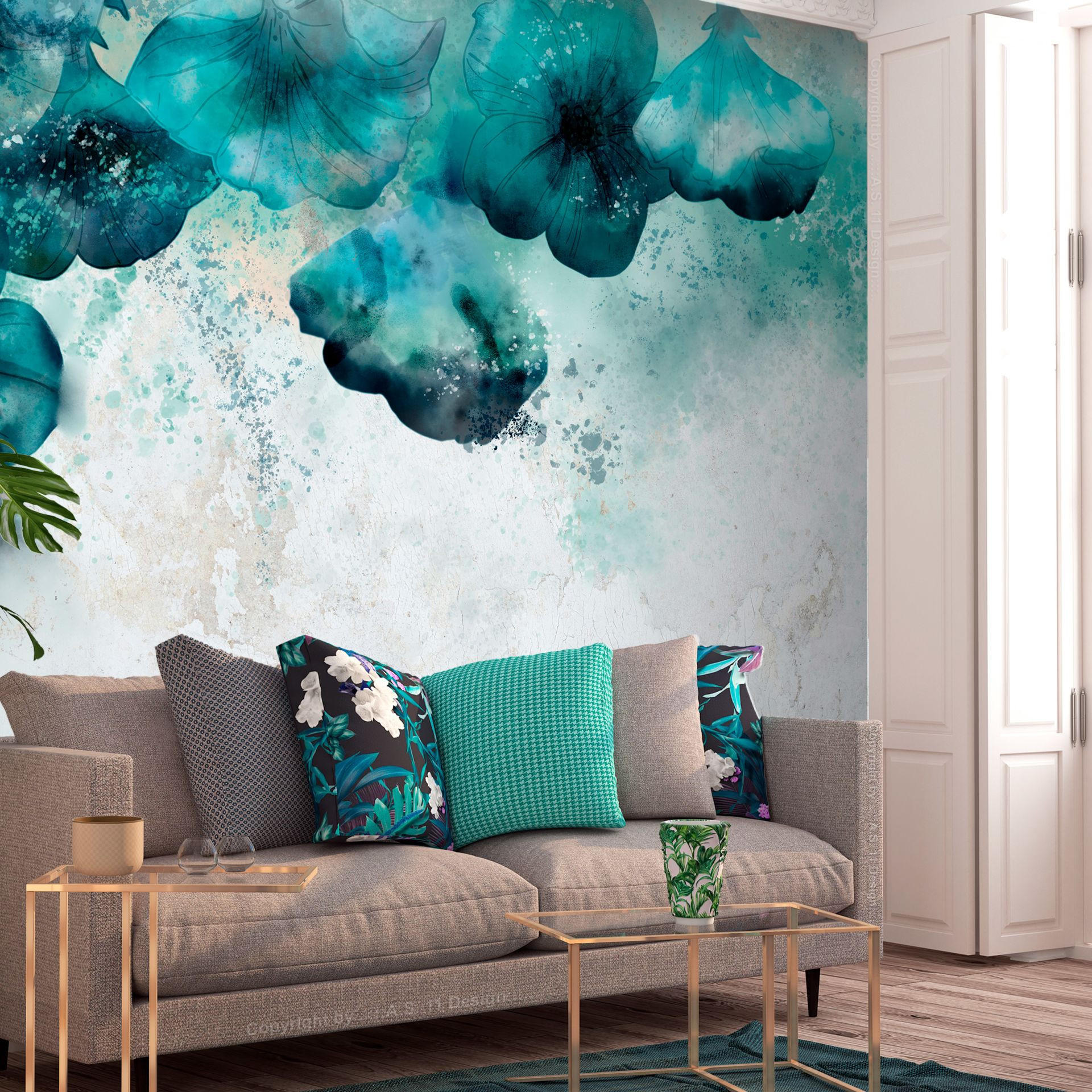VLIESTAPETE Grau 150/105 cm - Grau/Grün, Textil (150/1cm) - KUNSTLOFT