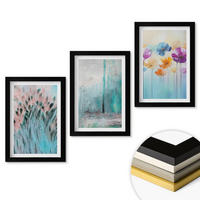 WANDBILDER 3er-Set - 20x30 cm Schwarzer Rahmen - Hintergrundmuster mit Pastellblumen - Schwarz, Kunststoff (20/30cm) - ArtPrintCave