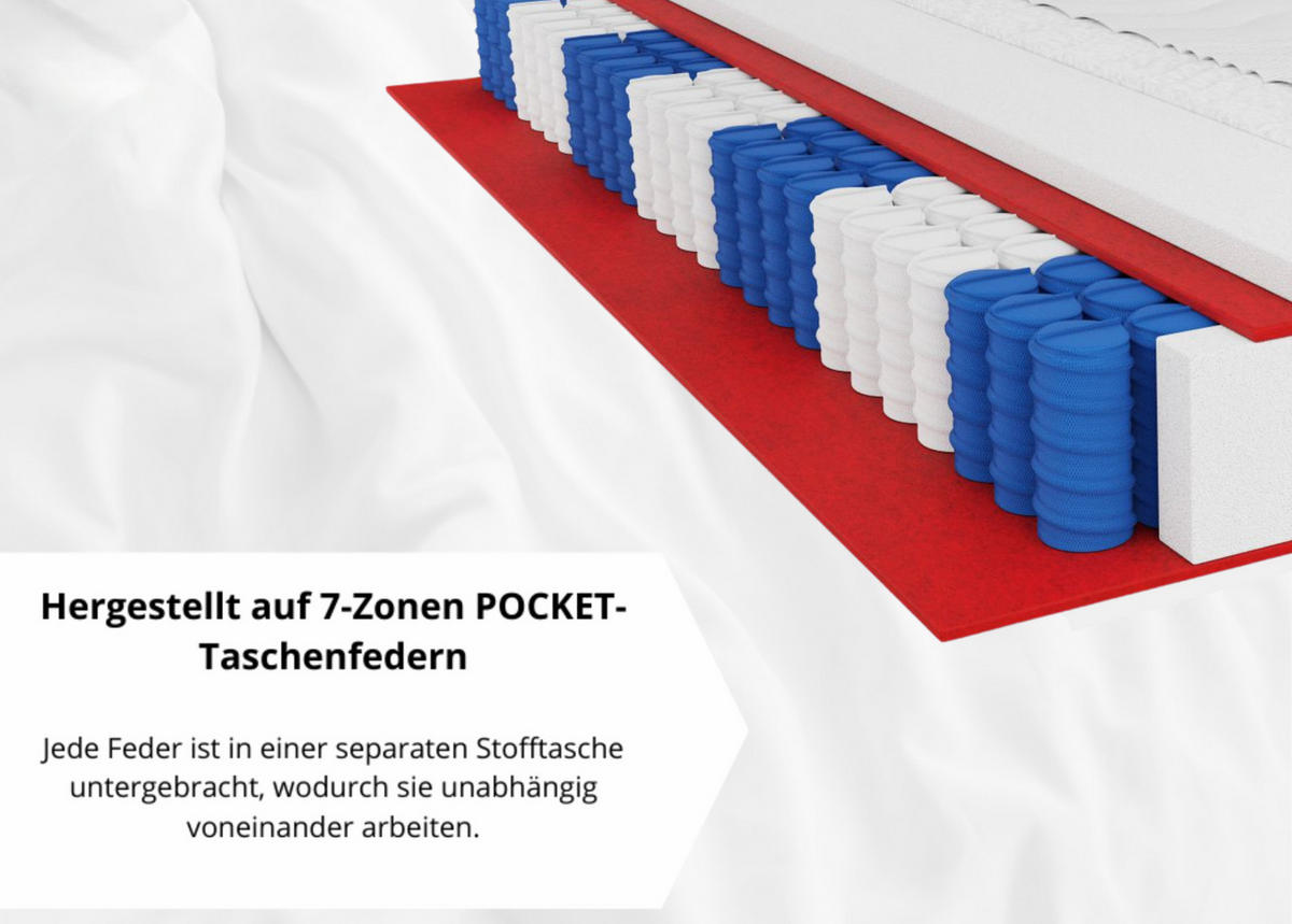 TASCHENFEDERKERNMATRATZE Lambada, 7 ZONEN, 200X200 cm, H3, Höhe ca. 15 cm, Weiß - Weiß, Textil (200/200cm) - Marpur
